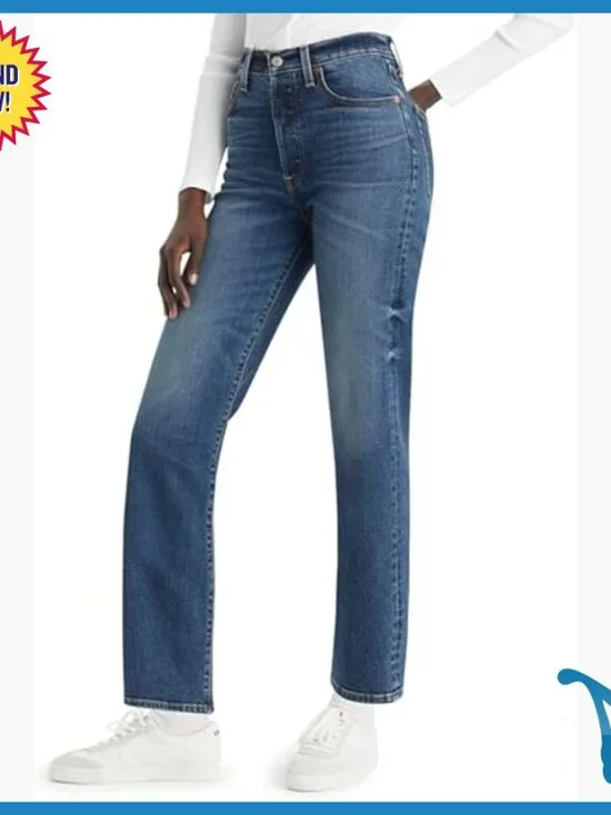 Super High Rise Straight Leg Ankle Jeans, Stretchy Denim, Button Fly - Picture 1 of 6
